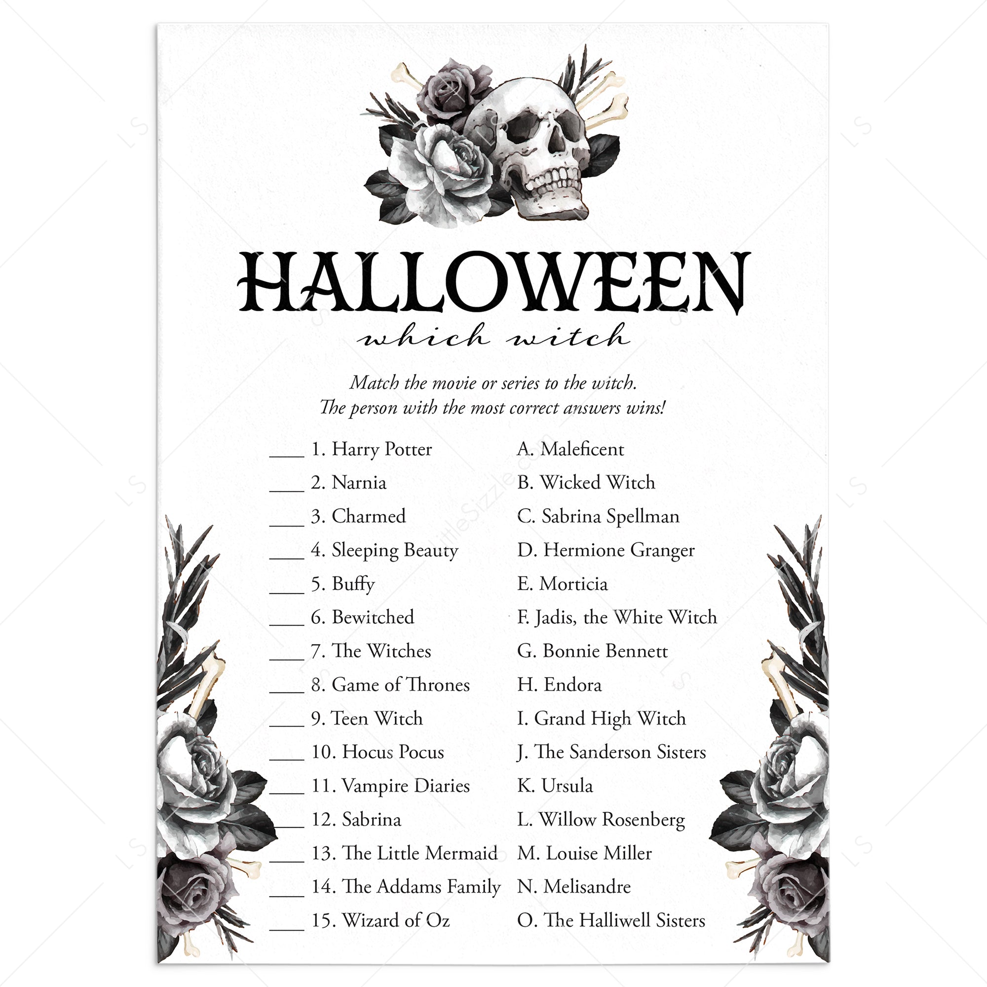 Halloween Witch Matching Game with Answer Key by LittleSizzle
