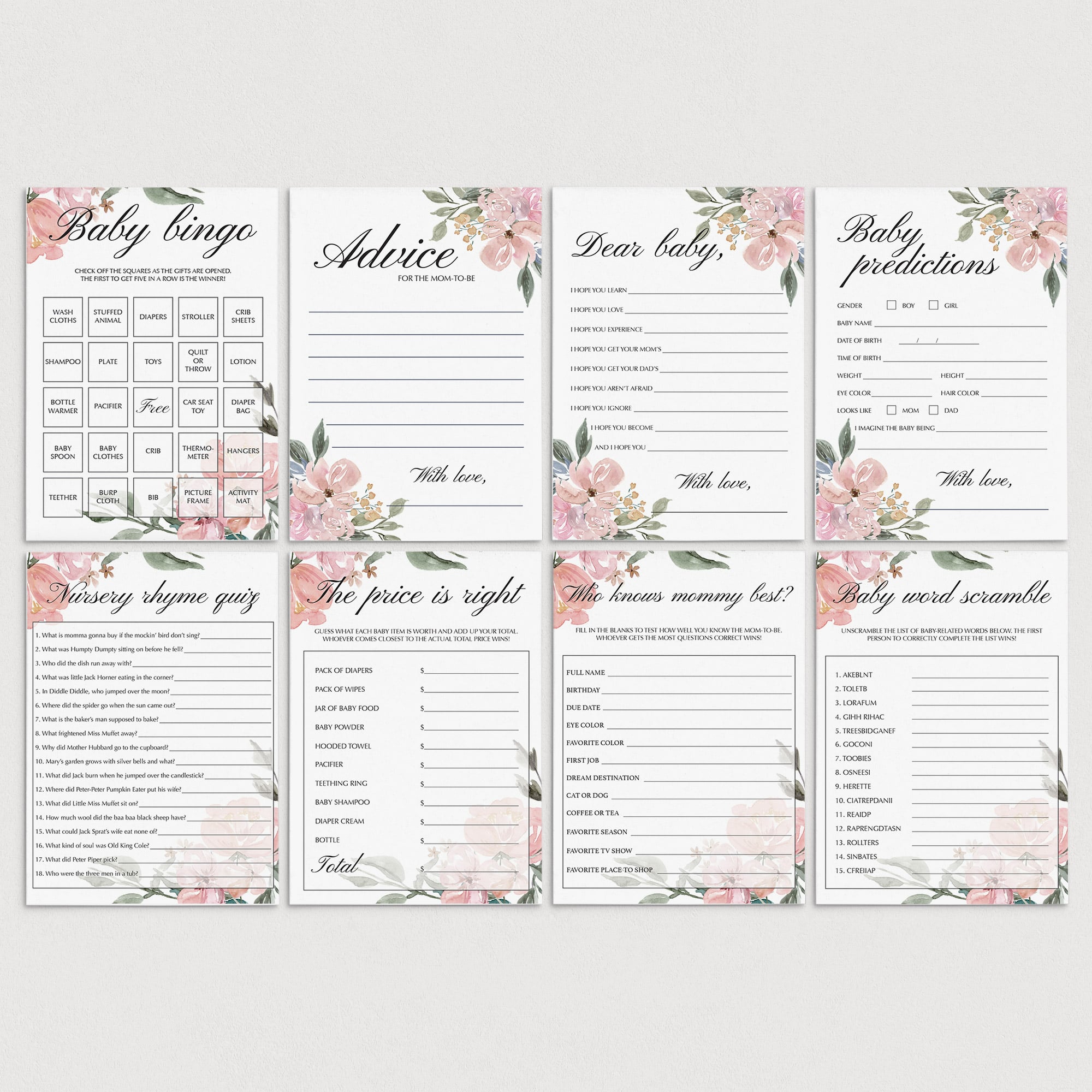Whimsical baby shower games package printable by LittleSizzle