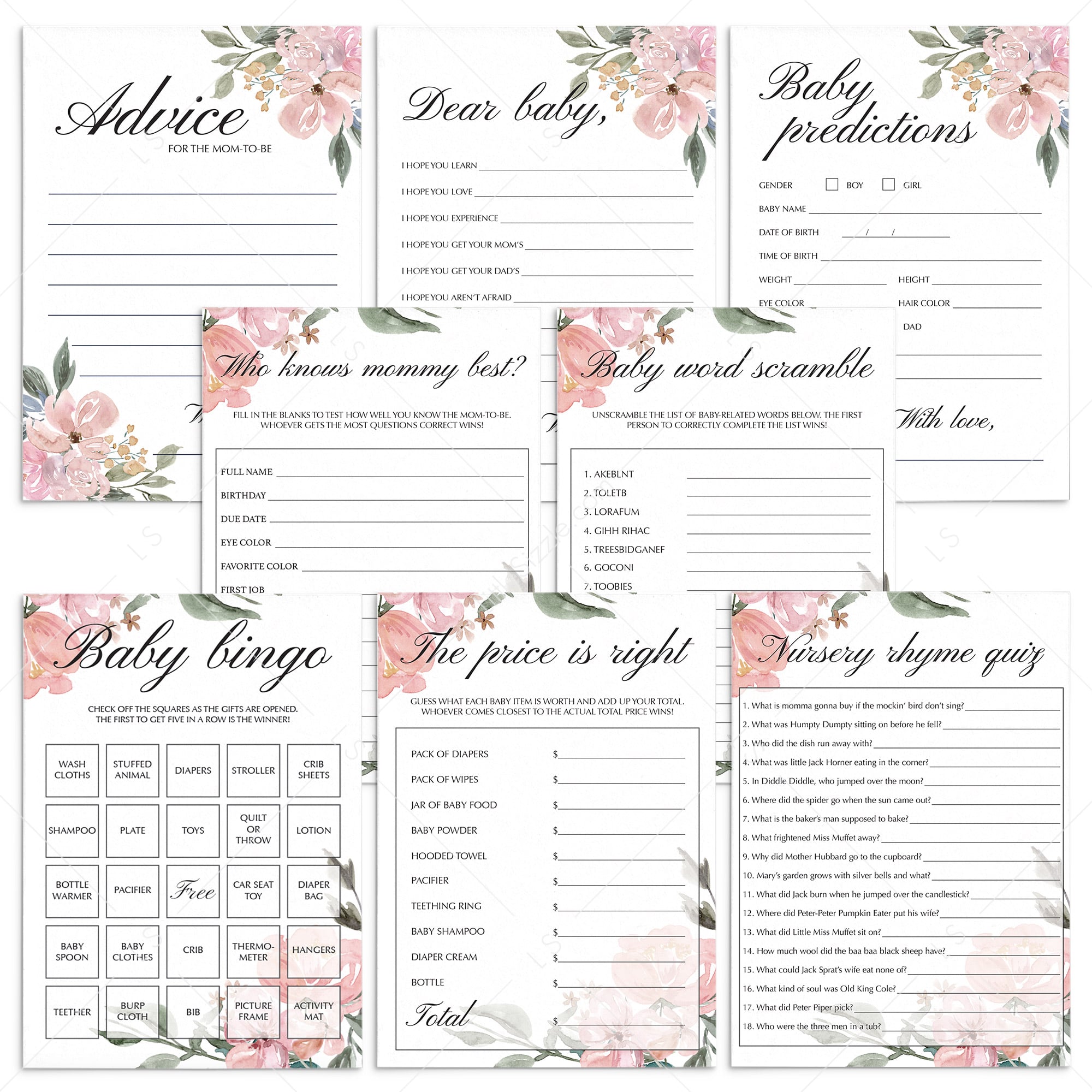 Whimsical baby shower games package printable by LittleSizzle