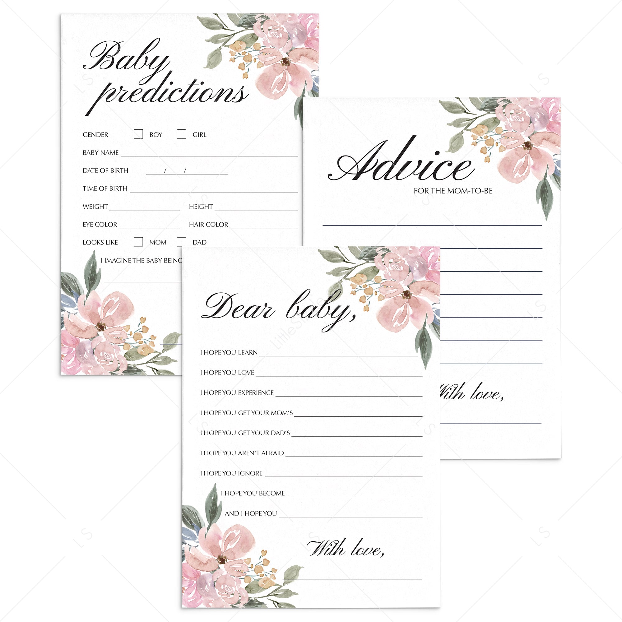 Watercolor floral baby shower games printable by LittleSizzle