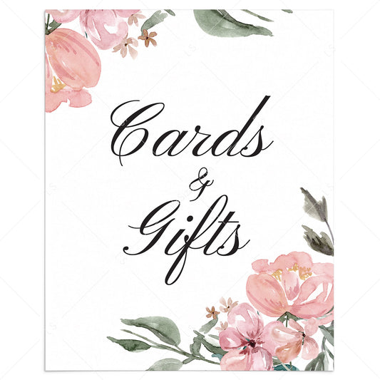 Pink floral shower cards and gifts sign printable by LittleSizzle