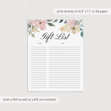 Printable pink and green shower gift list by LittleSizzle