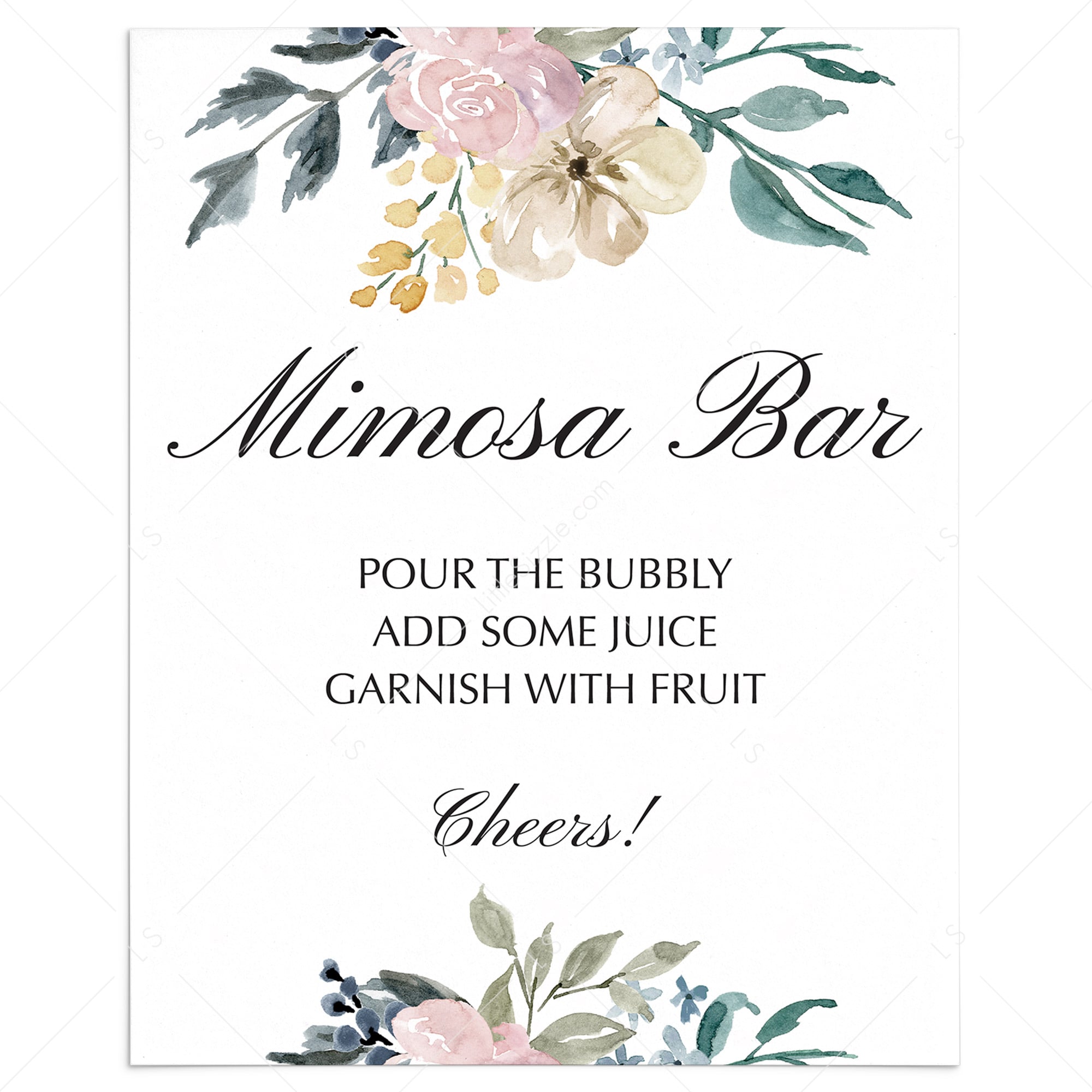 Mimosa Bar Sign Printable. Black and Gold Wedding Bar Sign By