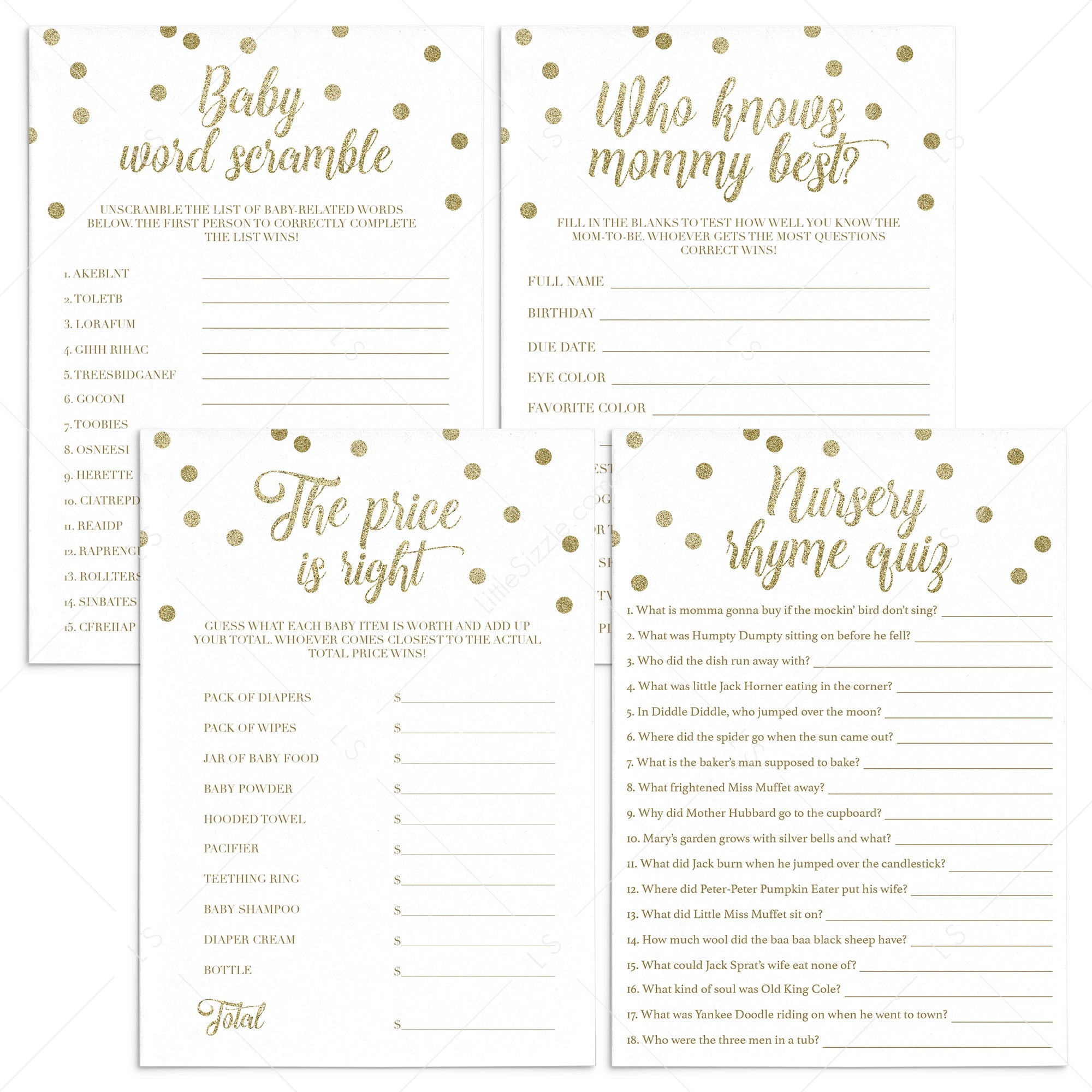 Printable baby shower games pack by LittleSizzle