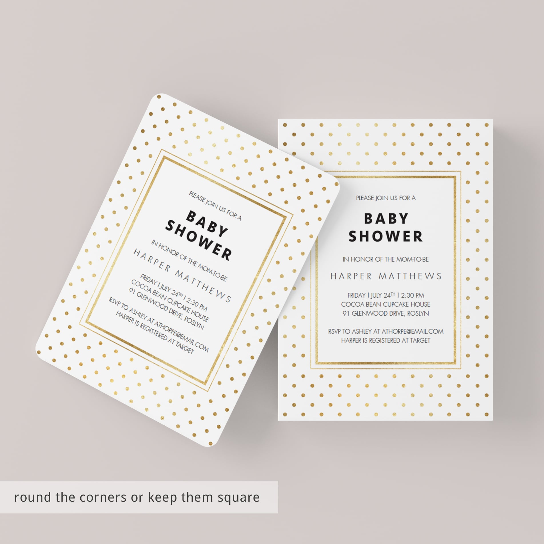 Gold polka dots baby shower ideas by LittleSizzle