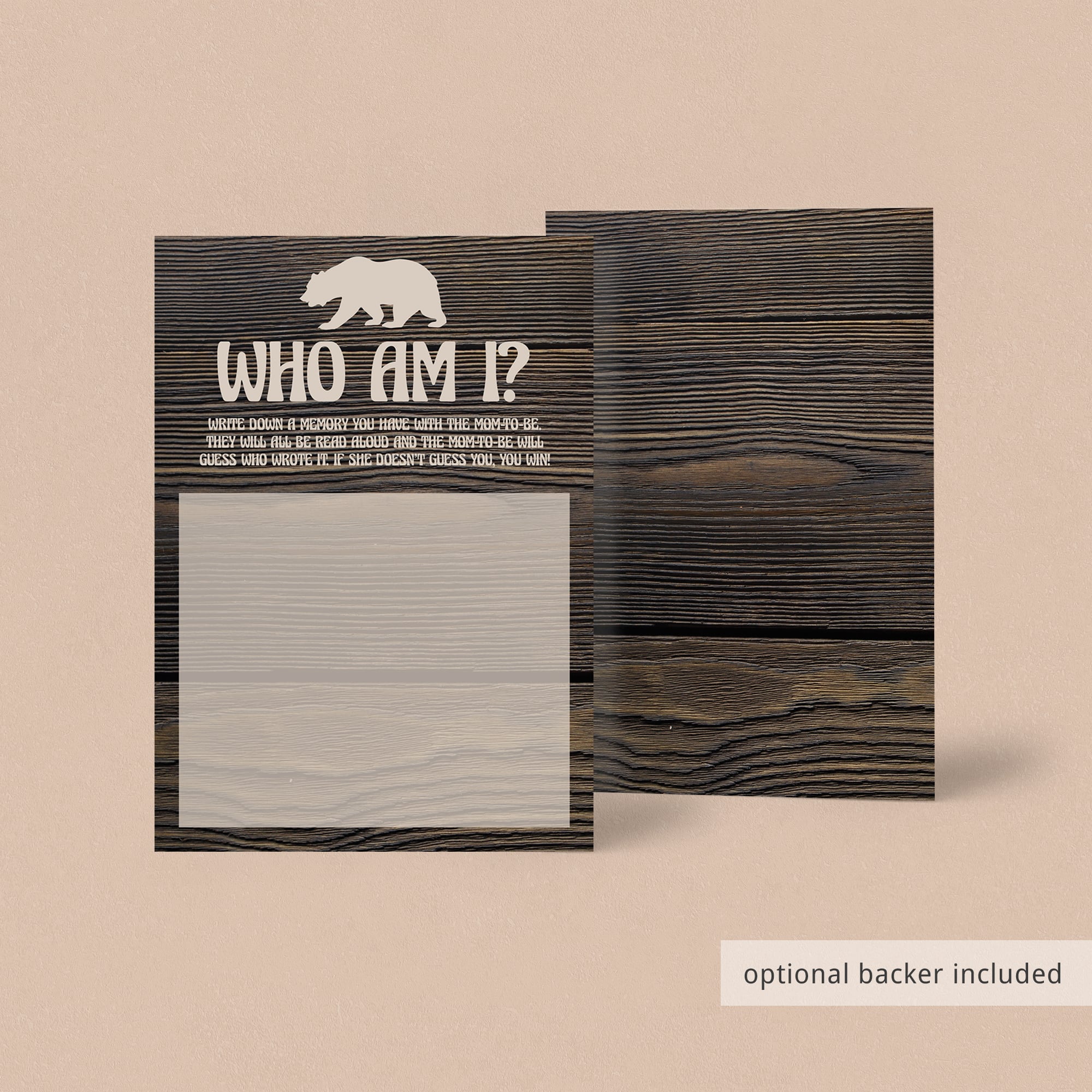 Who am I baby shower memory game rustic theme by LittleSizzle