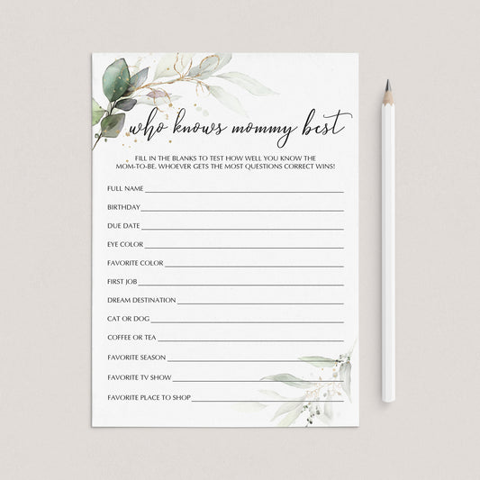 Mommy Trivia Baby Shower Game Printable by LittleSizzle