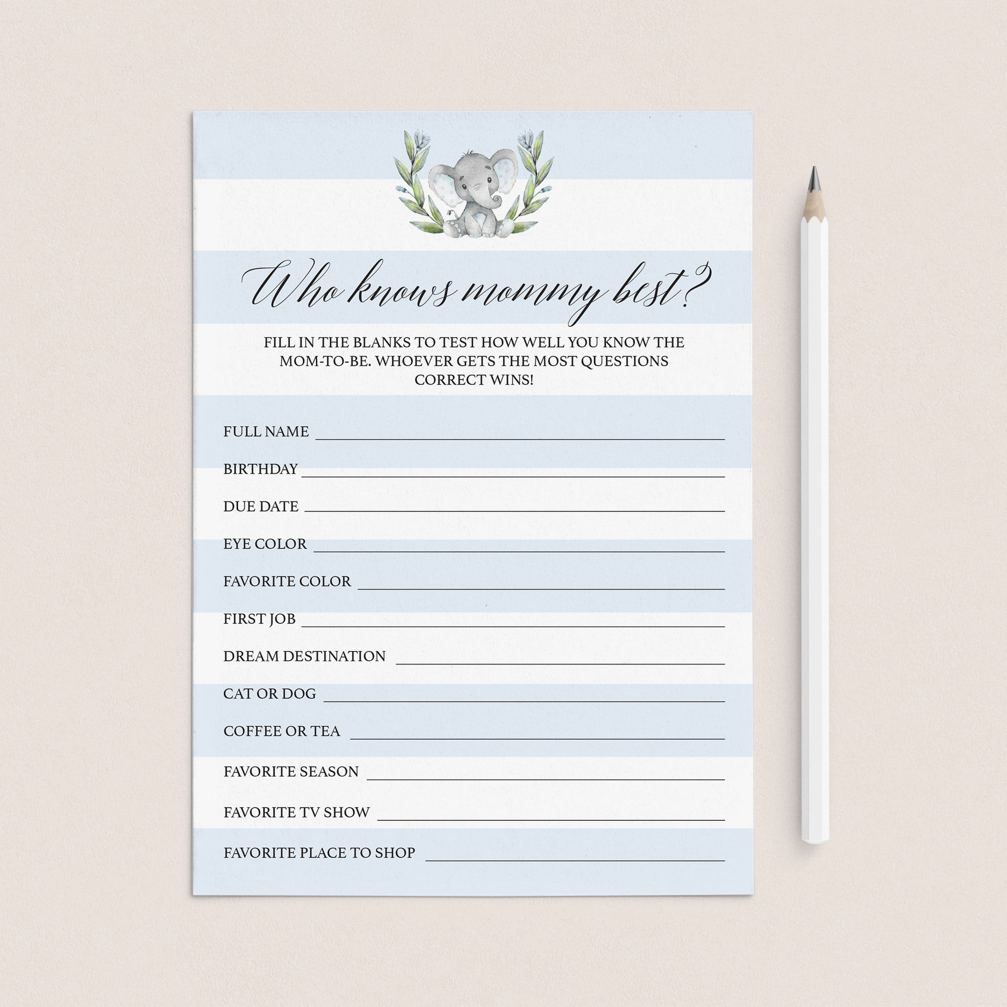 Who knows mommy best game for elephant baby shower by LittleSizzle