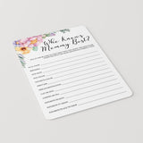 Printable Floral Girl Shower Game Who Knows Mom Best