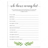 Who knows mommy best game cards for baby shower by LittleSizzle