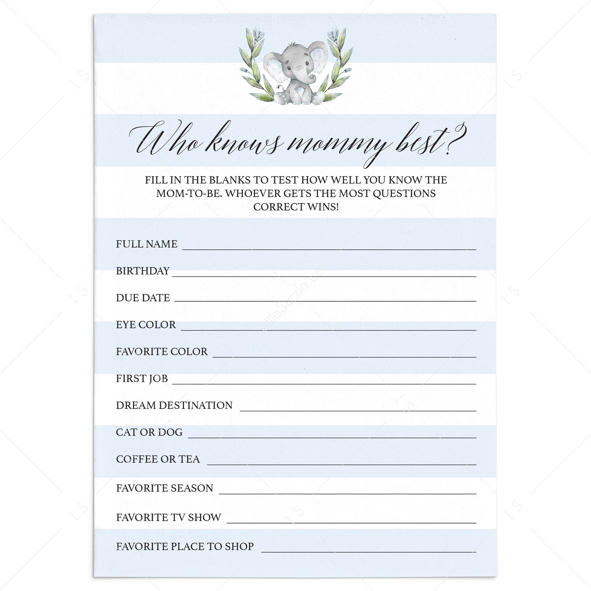 Who knows mommy best game for elephant baby shower by LittleSizzle