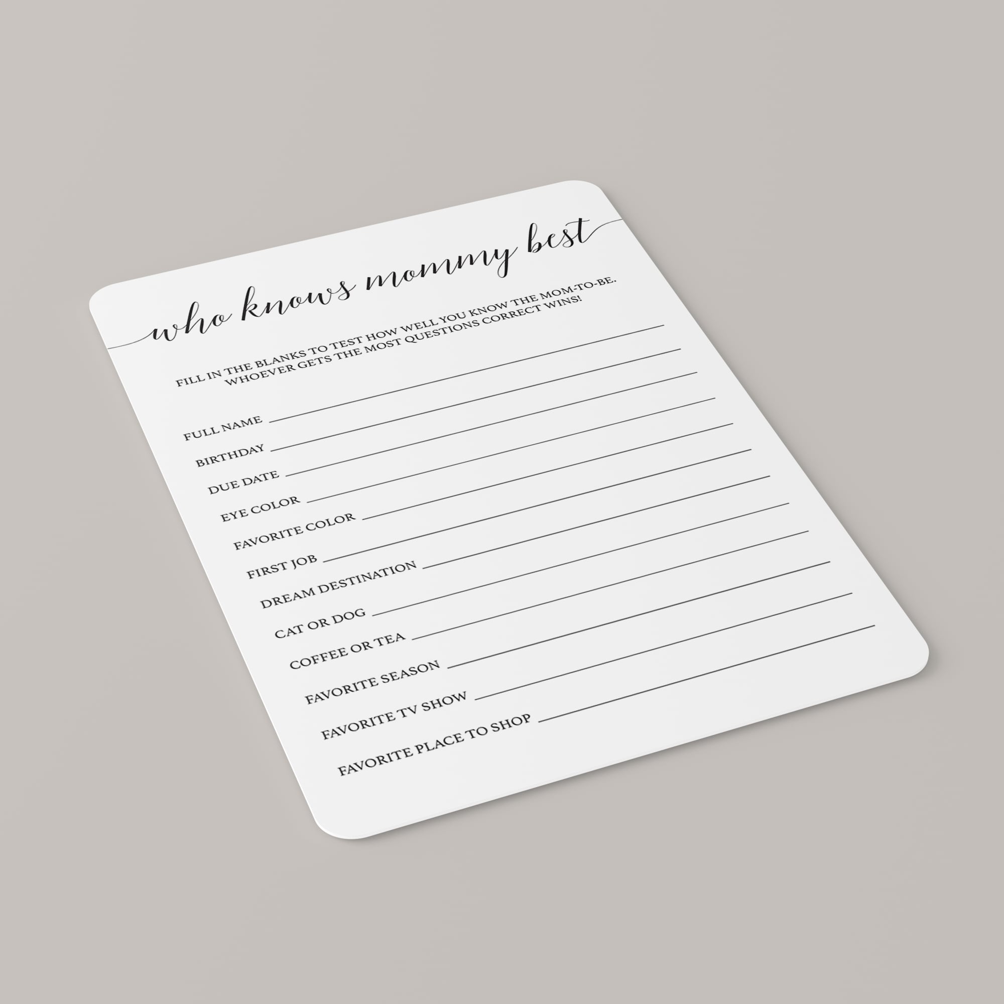 Minimal baby shower games who knows mom best by LittleSizzle