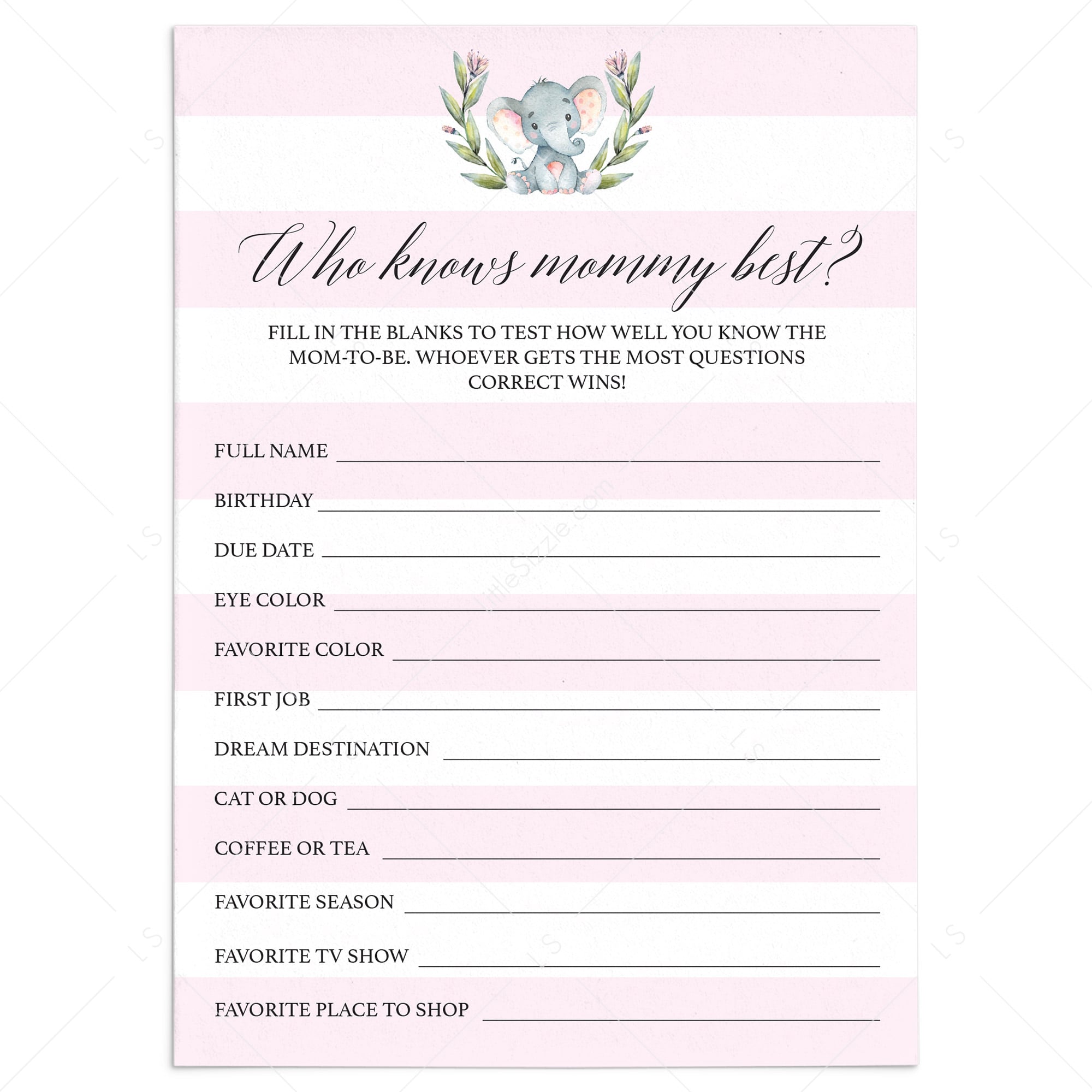 Elephant party printables for girl by LittleSizzle