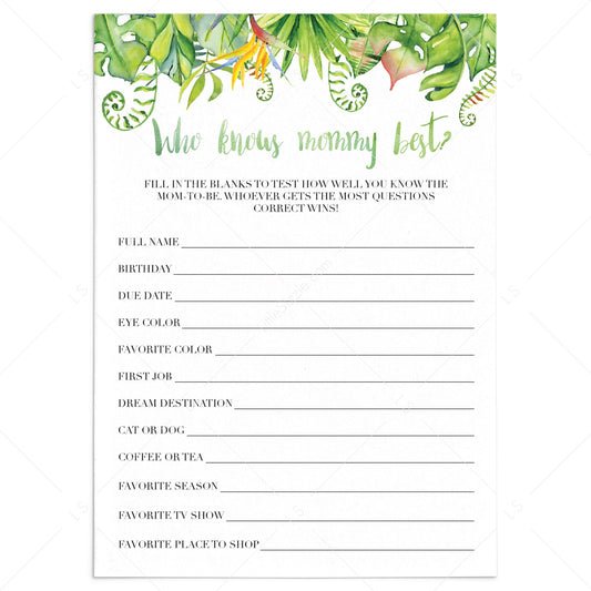 Hawaiian shower game printable who knows mommy best by LittleSizzle