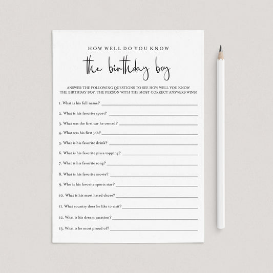 How Well Do You Know The Birthday Boy Printable by LittleSizzle