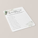 Greenery Birthday Trivia Quiz Printable
