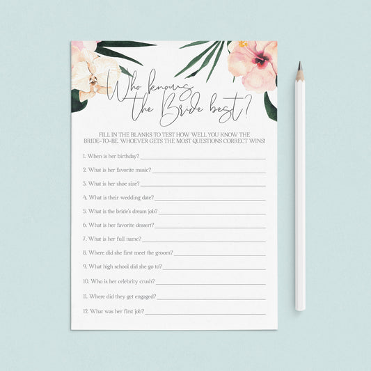 Who Knows The Bride Best Game Printable Summer Theme by LittleSizzle