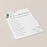 Greenery Bridal Shower Game Who Knows The Bride Best Instant Download