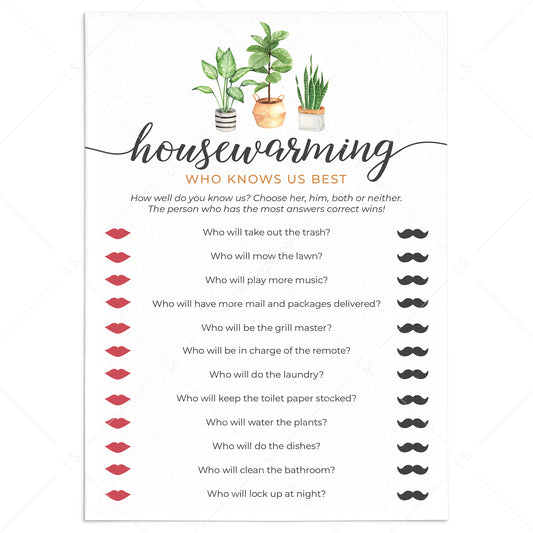 Who Knows Us Best Housewarming Party Game Printable