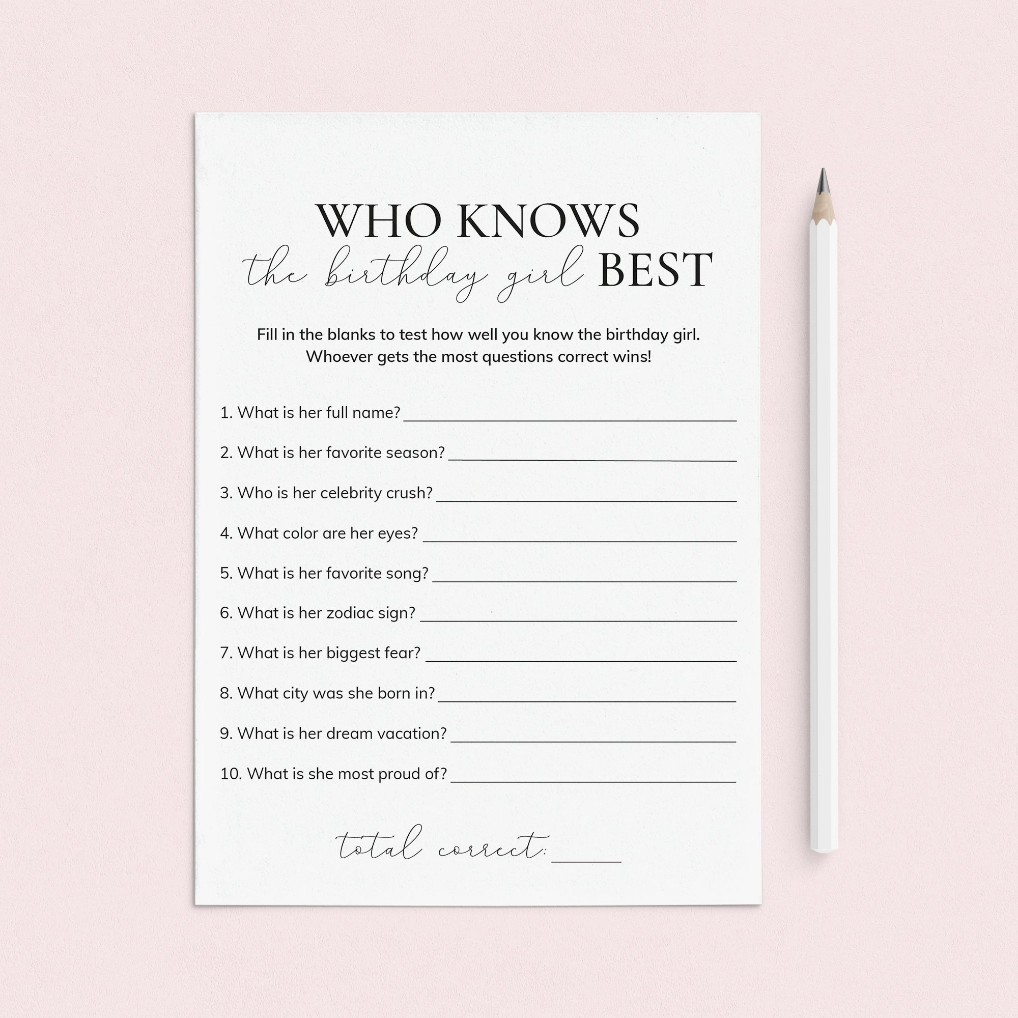 Printable Who Knows The Birthday Girl Best Quiz by LittleSizzle