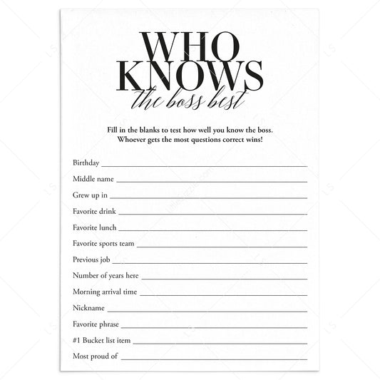 Who Knows The Boss Best Game Printable by LittleSizzle