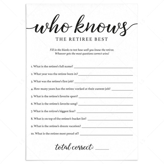 How Well Do You Know The Retiree Game Printable by LittleSizzle