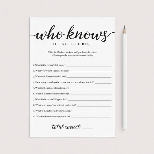 How Well Do You Know The Retiree Game Printable by LittleSizzle