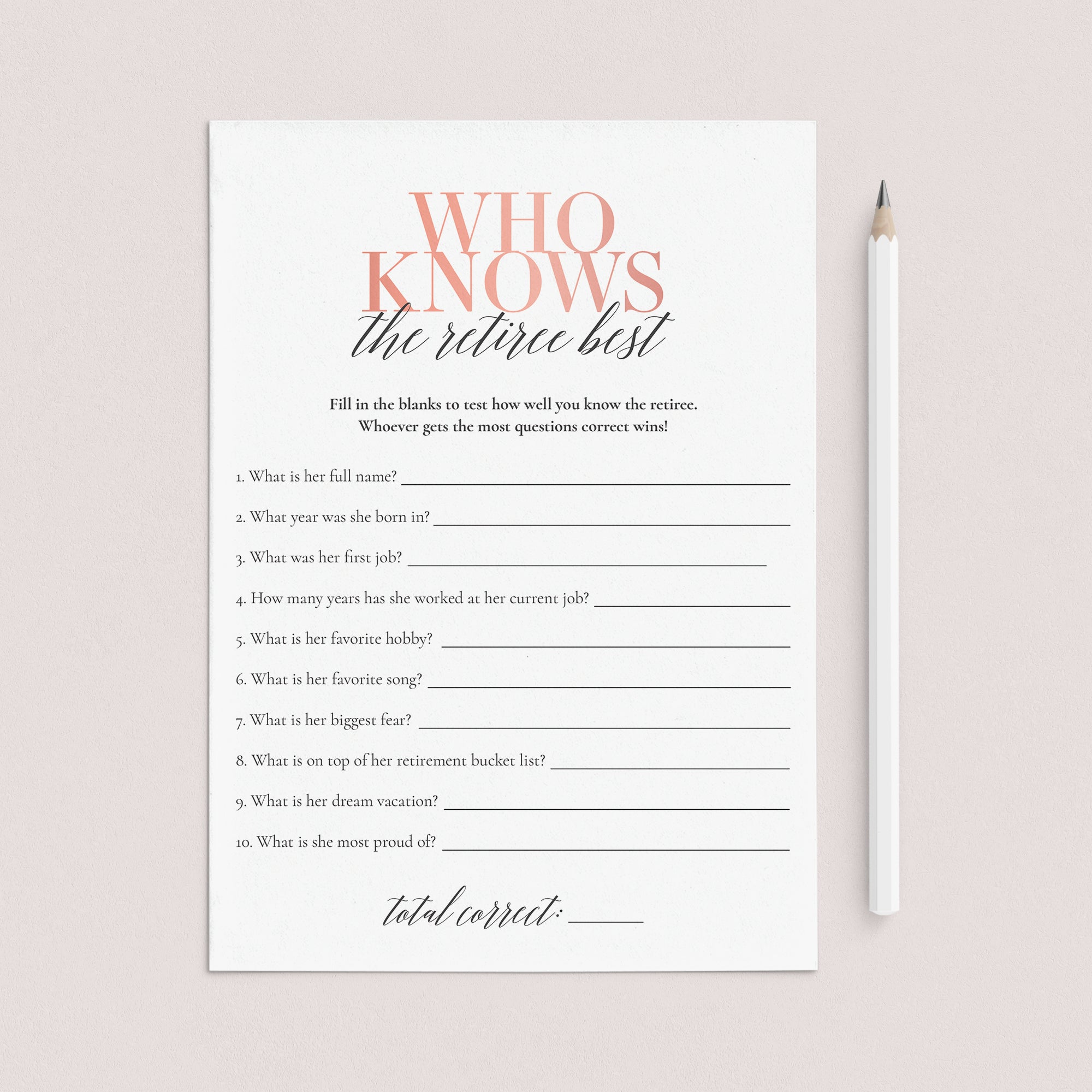 Who Knows The Retiree Best Retirement Party Game for Her by LittleSizzle