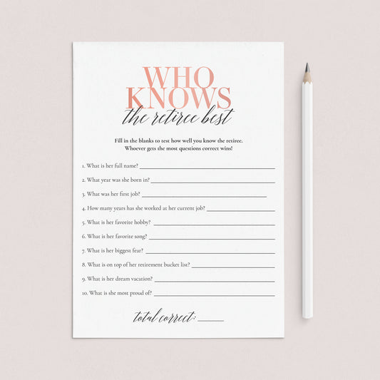 Who Knows The Retiree Best Retirement Party Game for Her by LittleSizzle
