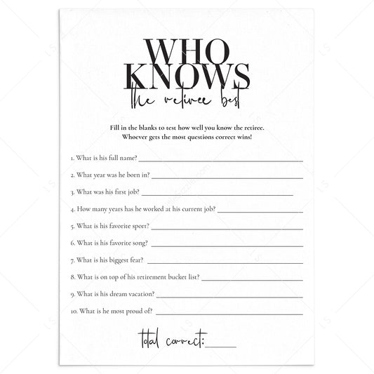 Who Knows The Retiree Best Retirement Party Game for Him by LittleSizzle