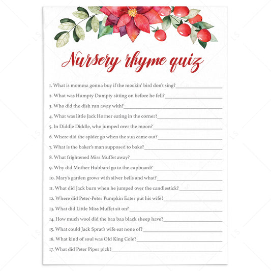 Red Floral Baby Shower Game Nursery Rhyme Quiz by LittleSizzle