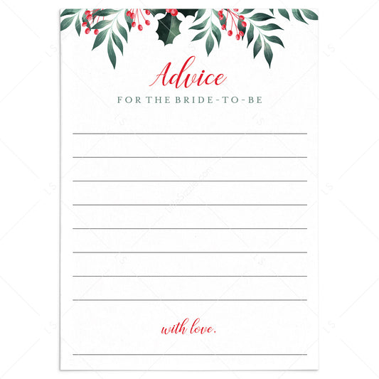 Christmas Bridal Shower Advice Cards Printable by LittleSizzle