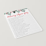 Winter Holly Baby Shower Game Nursery Rhyme Quiz