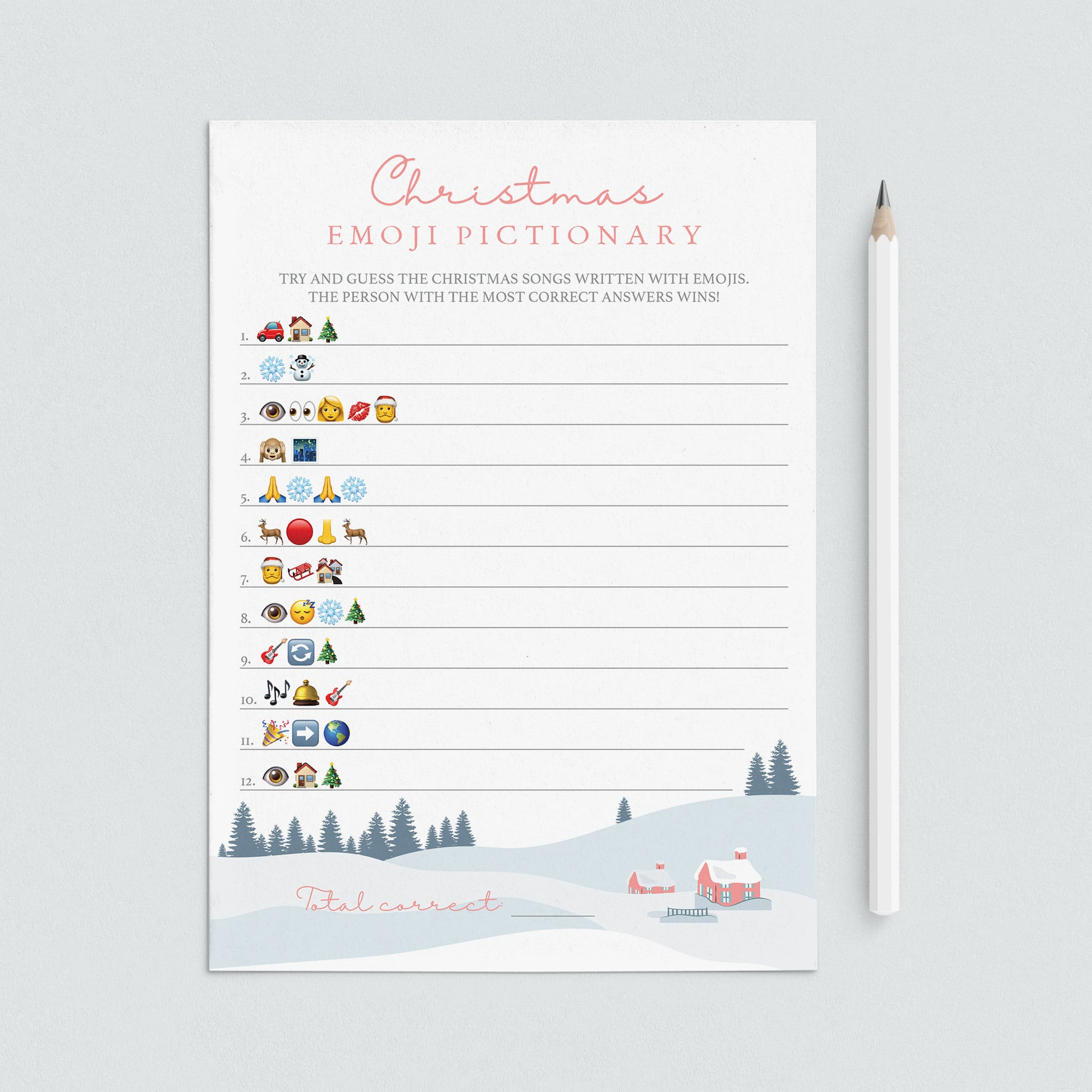 Winter Holiday Emoji Pictionary Game Printable by LittleSizzle