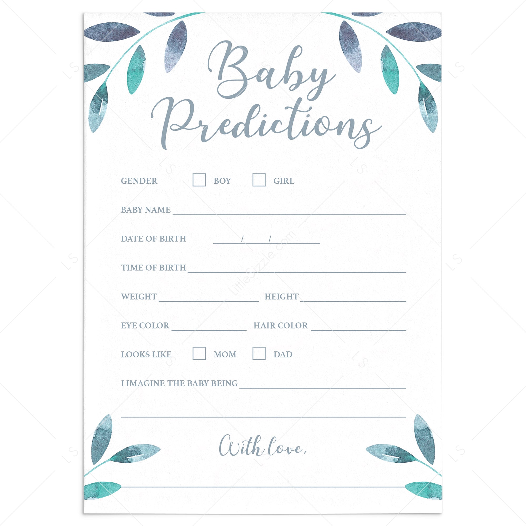 Winter baby predictions baby shower game printable by LittleSizzle