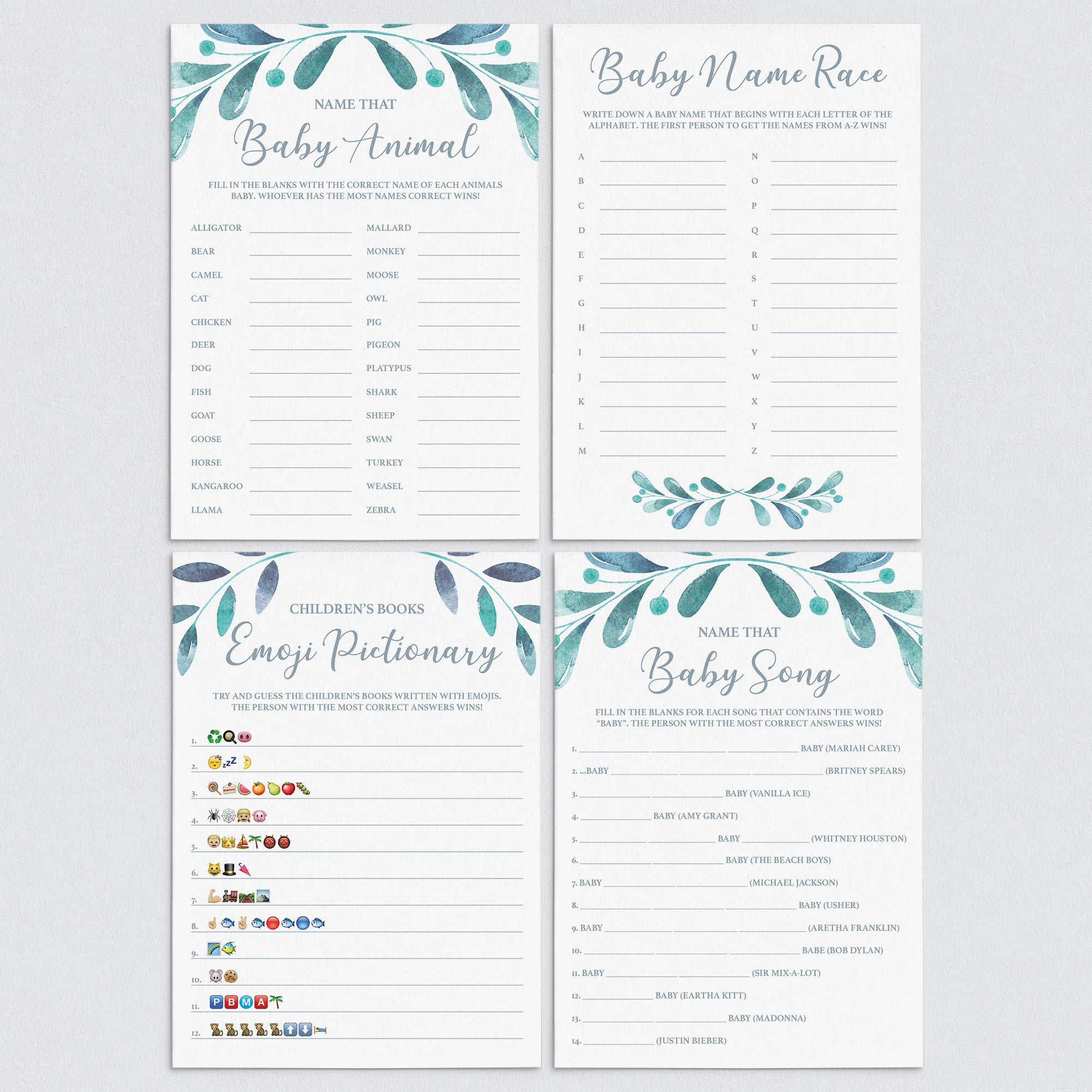 Botanical Baby Shower Games Bundle of 4 by LittleSizzle