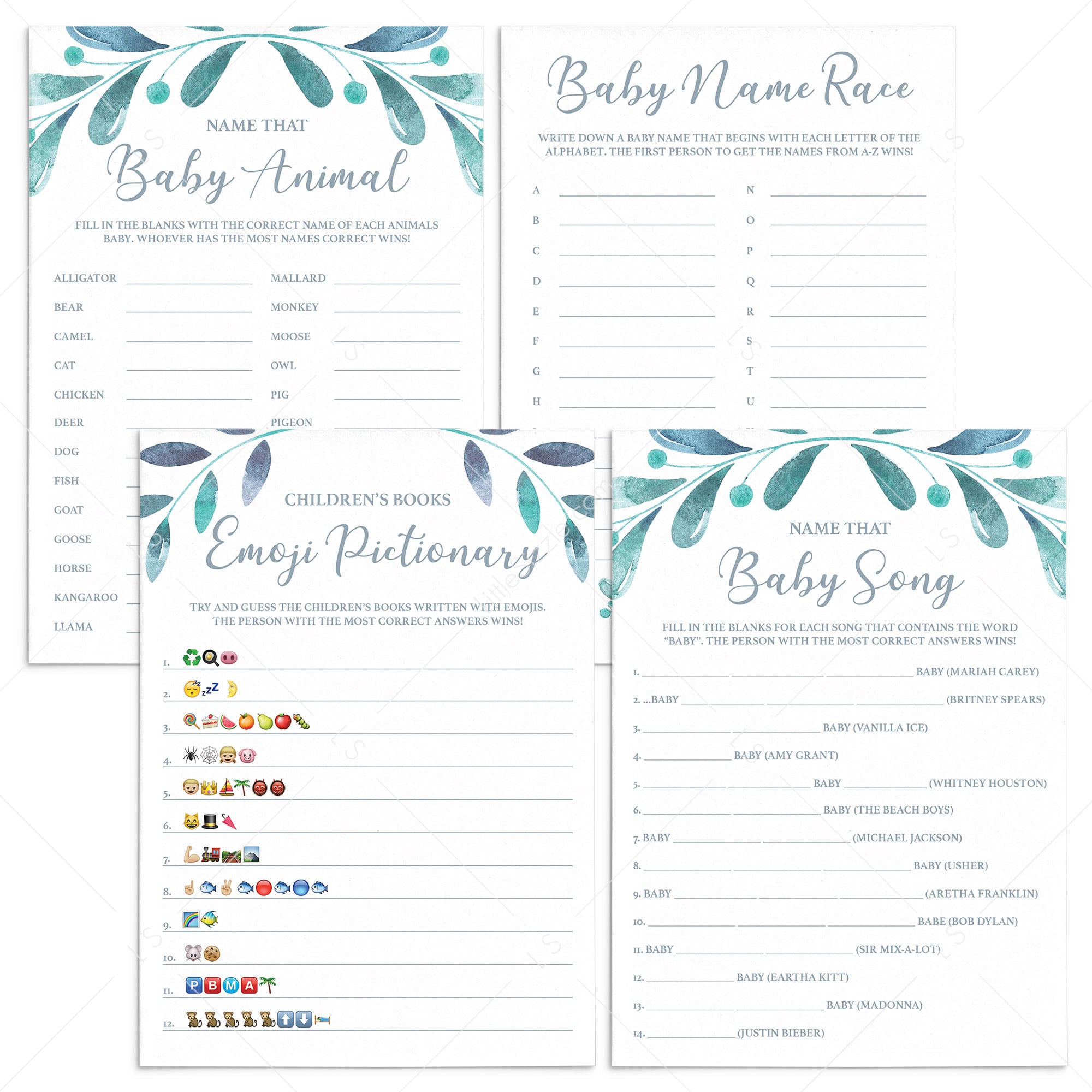 Botanical Baby Shower Games Bundle of 4 by LittleSizzle
