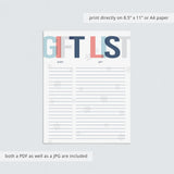 Printable Winter Shower Gift List