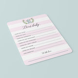 Elephant Baby Shower Printable Keepsakes for Girls