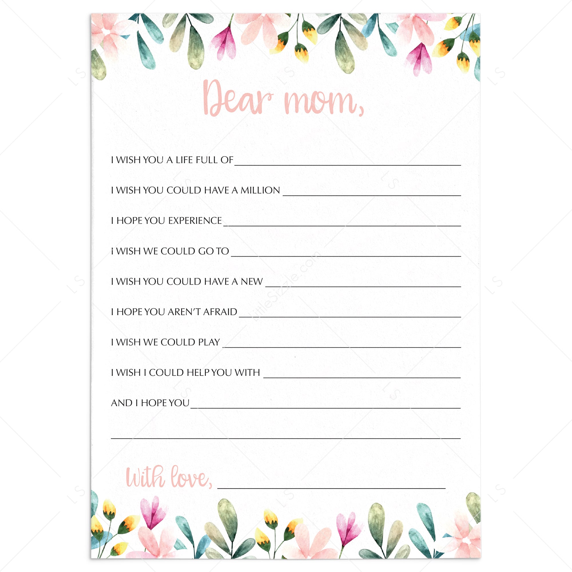 Floral Wishes For Mom Cards Instant Download by LittleSizzle