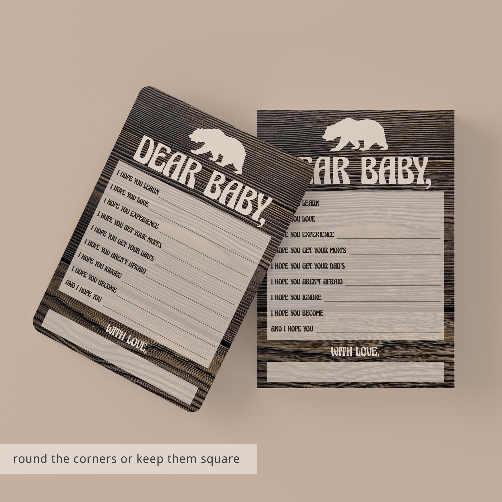 Printable baby shower keepsake with wood background by LittleSizzle