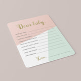 Printable Pink and Mint Wishes for Baby Cards