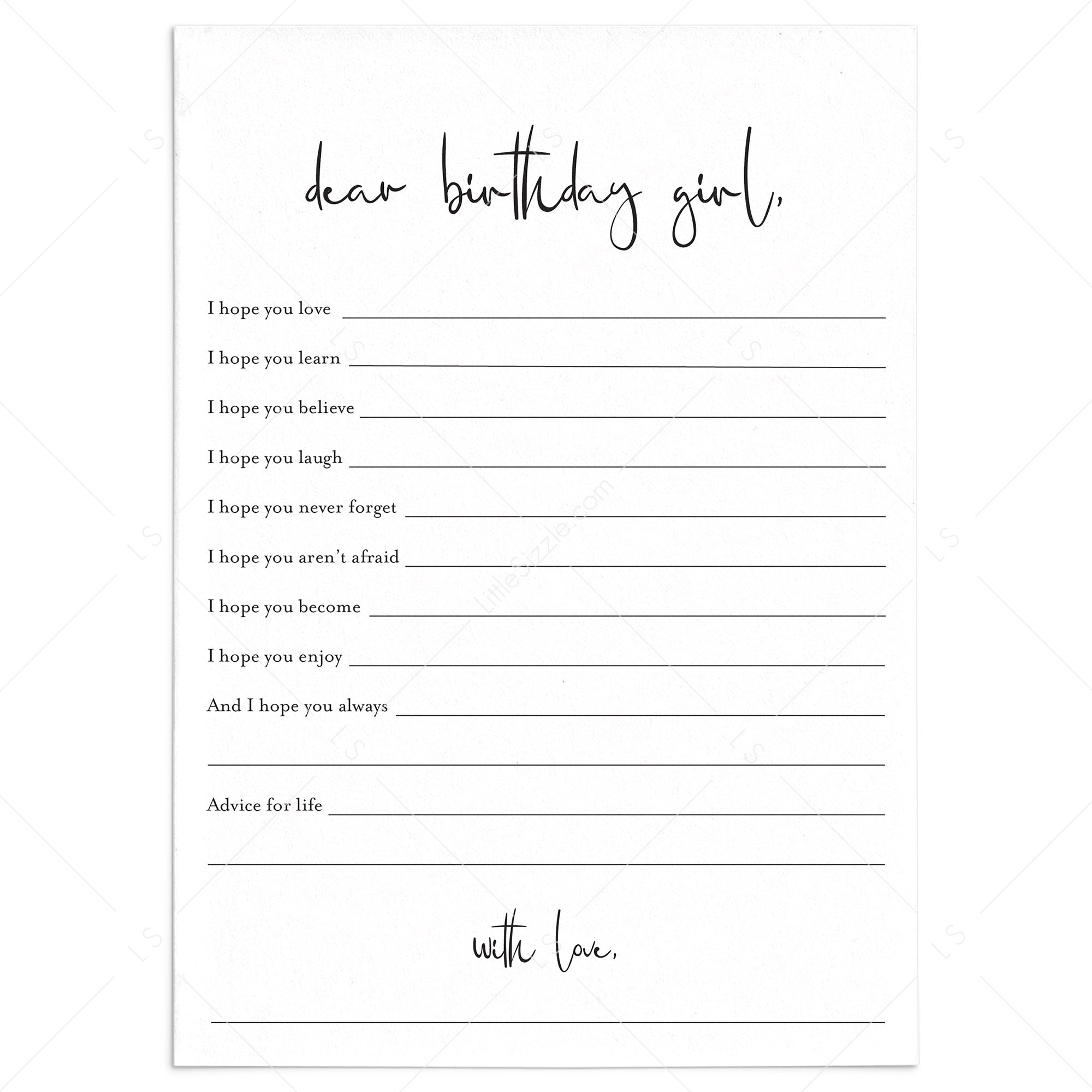 Wishes for the Birthday Girl Cards Printable by LittleSizzle