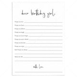 Wishes for the Birthday Girl Cards Printable by LittleSizzle