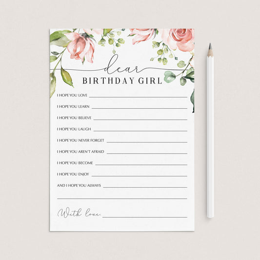 Girl Birthday Wishes And Advice Cards Printable by LittleSizzle