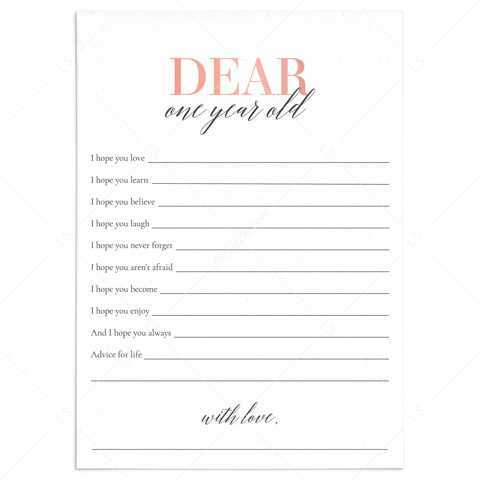 Girl First Birthday Wishes For The One Year Old Cards Printable by LittleSizzle