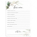 Greenery and Gold Mother's Day Wish Cards Printable by LittleSizzle