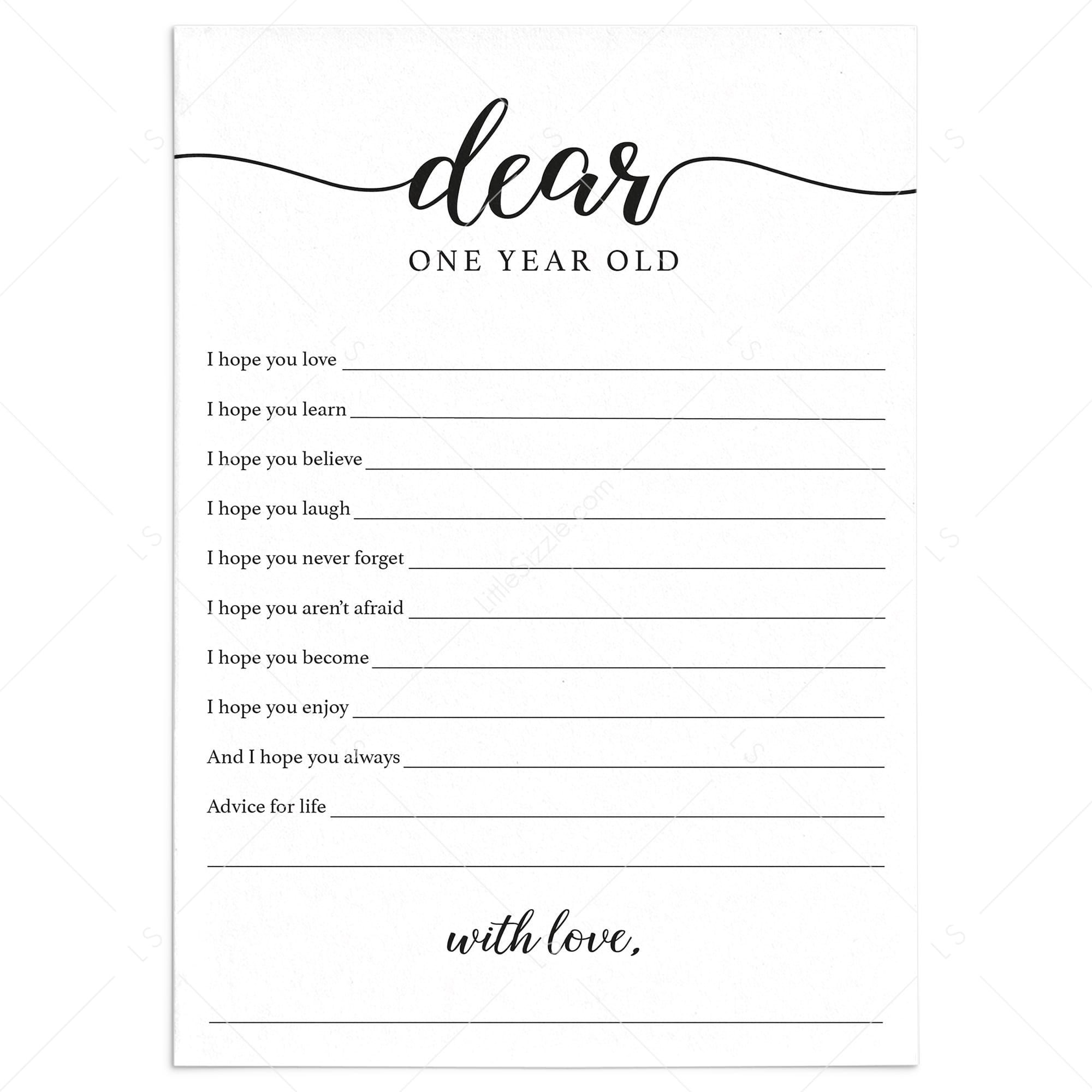 First Birthday Wishes and Advice Card Printable by LittleSizzle