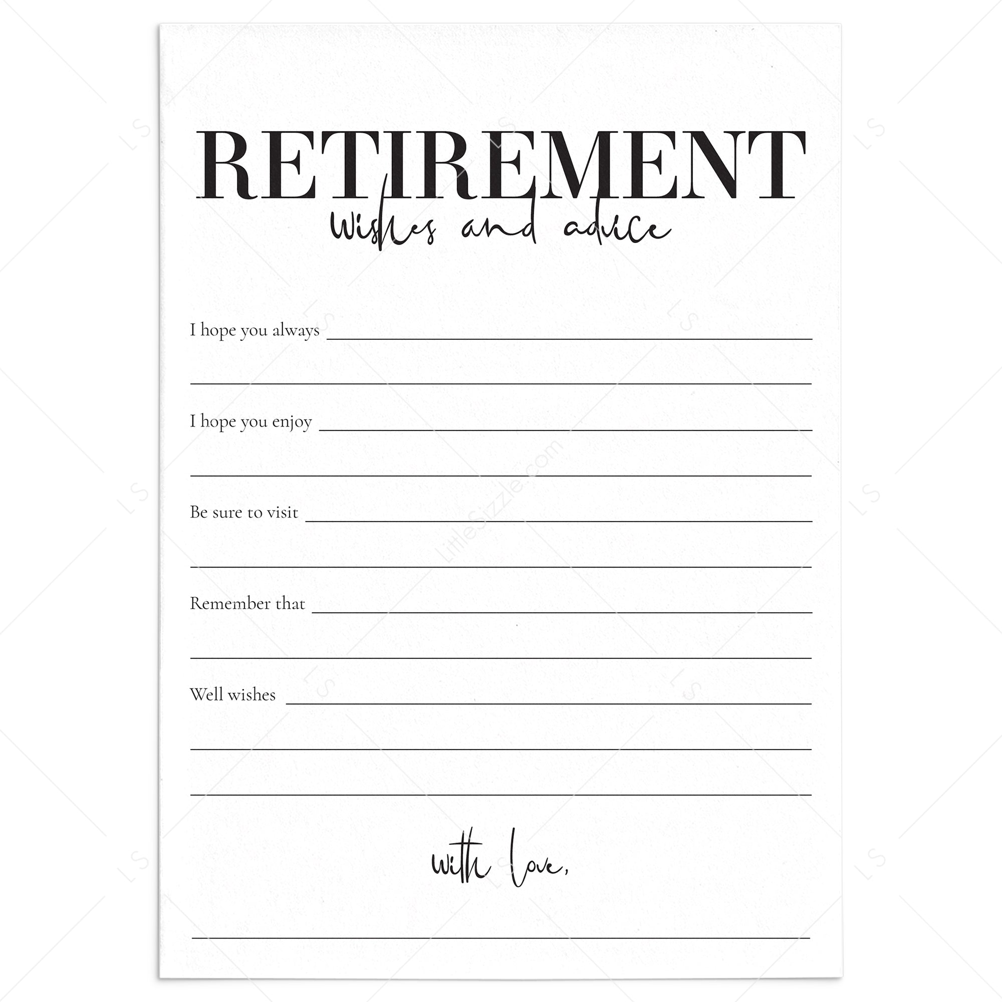 Modern Retirement Wishes Cards Printable by LittleSizzle
