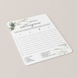 Birthday Scattergories Game Printable Greenery Theme